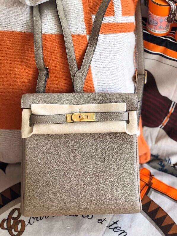 Hermes Kelly Ado Backpack In Gris Asphalte Clemence Leather